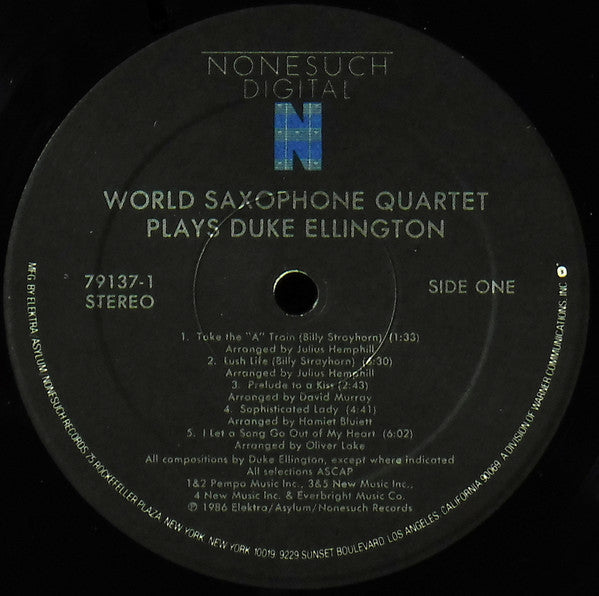 World Saxophone Quartet - Plays Duke Ellington (Vinyl, LP, Album, Stereo) Very Good Plus (VG+) / Very Good (VG)