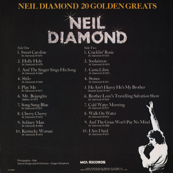 Neil Diamond - 20 Golden Greats (Vinyl, LP, Compilation, Stereo) Very Good (VG) / Very Good Plus (VG+)