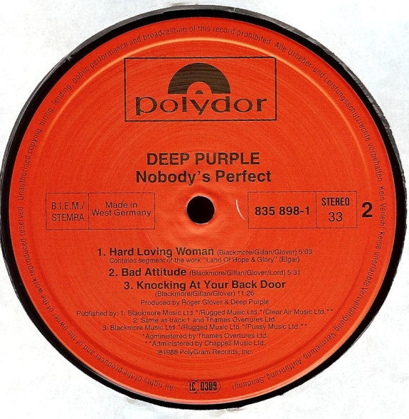 Deep Purple - Nobody's Perfect (2xVinyl, LP, Album, Stereo) Very Good (VG) / Good Plus (G+)