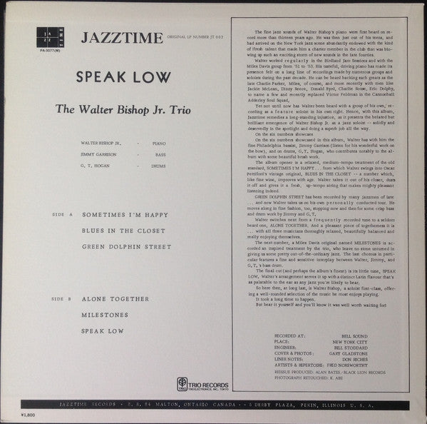 The Walter Bishop, Jr. Trio - Speak Low = スピーク・ロウ (Vinyl, LP, Album...