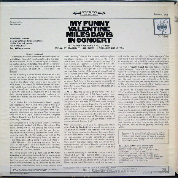 Miles Davis - My Funny Valentine - Miles Davis In Concert (Vinyl, LP, Album, Repress, Stereo) Very Good Plus (VG+) / Very Good (VG)