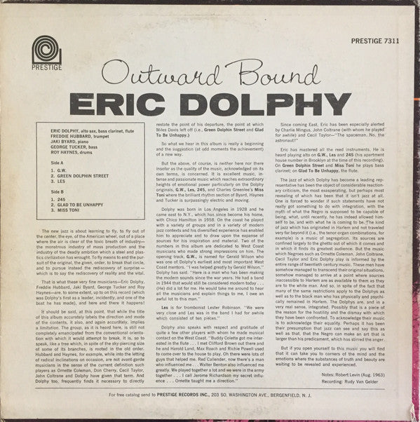 Eric Dolphy - Outward Bound (Vinyl, LP, Album, Reissue, Mono) Very Good (VG) / Very Good (VG)
