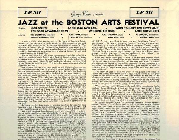 George Wein - Presents Jazz At The Boston Arts Festival (Vinyl, LP, 10", Album, Reissue, Mono) Very Good Plus (VG+) / Near Mint (NM or M-)