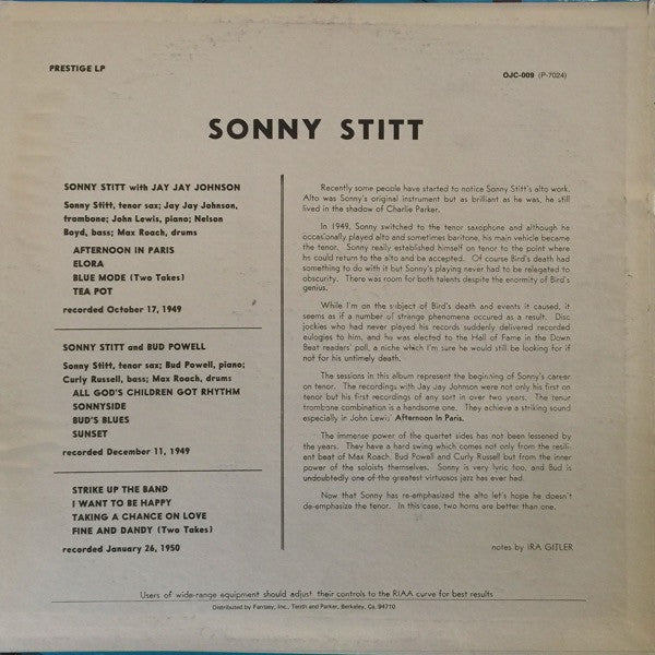 Sonny Stitt - Sonny Stitt / Bud Powell / J.J. Johnson (Vinyl, LP, Album, Compilation, Reissue, Mono) Good Plus (G+) / Very Good (VG)