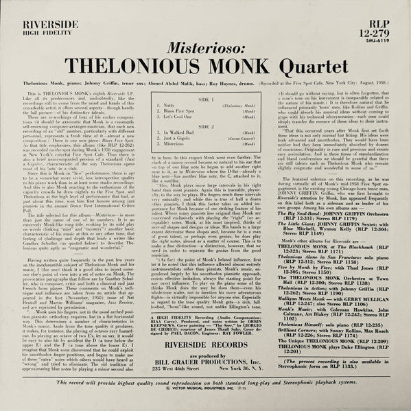 The Thelonious Monk Quartet - Misterioso (Vinyl, LP, Album, Reissue, Stereo) Very Good Plus (VG+) / Good Plus (G+)