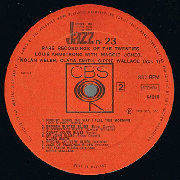 Louis Armstrong - Louis Armstrong With Maggie Jones, Nolan Welsh, Clara Smith, Sippie Wallace (Vol. 1) (Vinyl, LP, Compilation) Very Good (VG) / Very Good (VG)