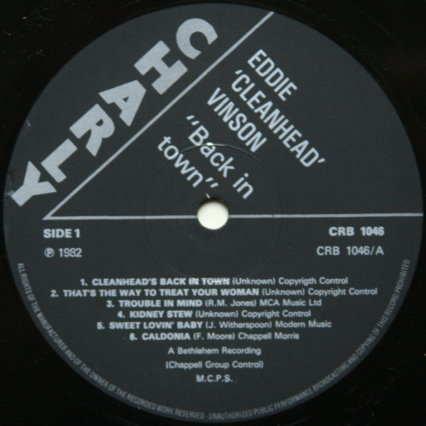 Eddie "Cleanhead" Vinson - Back In Town (Vinyl, LP, Album, Reissue) Near Mint (NM or M-) / Very Good Plus (VG+)