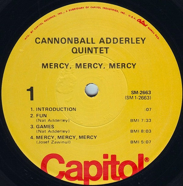The Cannonball Adderley Quintet - Mercy, Mercy, Mercy! Live At "The Club" (Vinyl, LP, Album, Reissue) Good Plus (G+) / Very Good Plus (VG+)