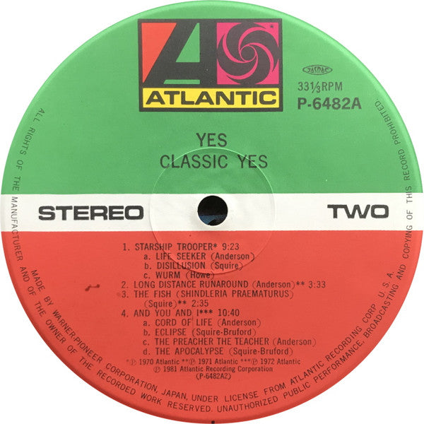 Yes - Classic Yes (Vinyl, Vinyl, LP, Compilation, 7", 33 ⅓ RPM, Single) Very Good (VG) / Very Good Plus (VG+)