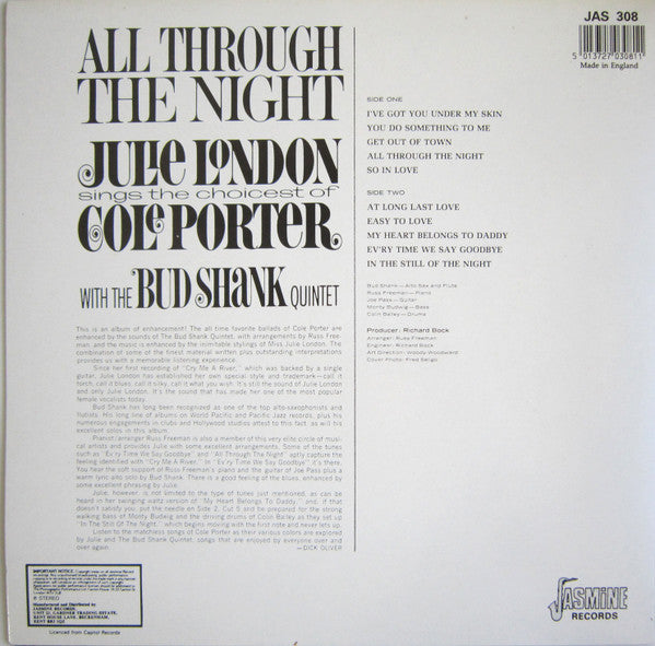 Julie London - All Through The Night (Vinyl, LP, Album, Stereo)