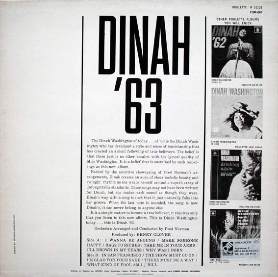 Dinah Washington - Dinah '63 (Vinyl, LP, Album, Reissue, Stereo) Very Good (VG) / Very Good Plus (VG+)