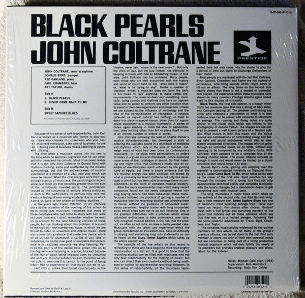 John Coltrane - Black Pearls (Vinyl, LP, Album, Reissue, Remastered, Stereo) Near Mint (NM or M-) / Very Good Plus (VG+)