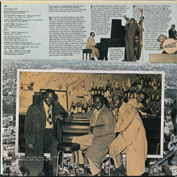Miles Davis-Tadd Dameron Quintet - In Paris Festival International De Jazz - May, 1949 (Vinyl, LP, Album, Mono, Reissue) Very Good Plus (VG+) / Very Good (VG)