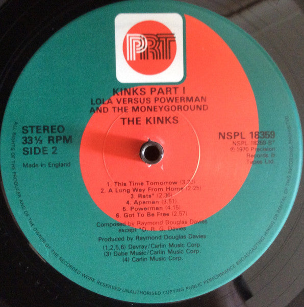 The Kinks - Part 1 Lola Versus Powerman And The Moneygoround (Vinyl, LP, Album, Reissue, Stereo) Very Good (VG) / Good Plus (G+)