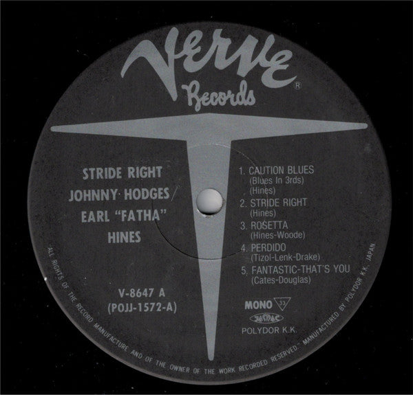 Johnny Hodges - Stride Right (Vinyl, LP, Album, Reissue, Mono) Very Good (VG) / Very Good (VG)