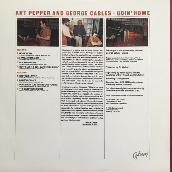Art Pepper - Goin' Home (Vinyl, LP, Album) Good Plus (G+) / Very Good Plus (VG+)