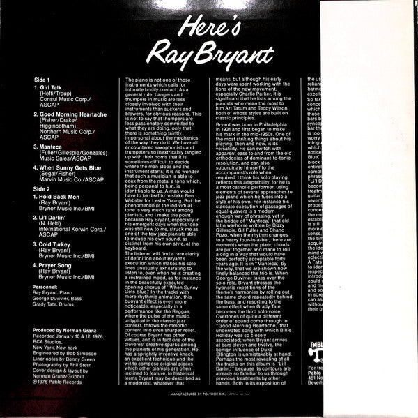 Ray Bryant - Here's Ray Bryant (Vinyl, LP, Album) Very Good Plus (VG+) / Very Good Plus (VG+)
