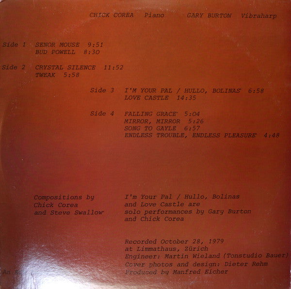 Gary Burton / Chick Corea - In Concert, Zürich, October 28, 1979 (2xVinyl, LP, Album) Very Good Plus (VG+) / Very Good (VG)