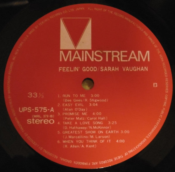 Sarah Vaughan - Feelin' Good (Vinyl, LP, Album) Very Good Plus (VG+) / Very Good (VG)