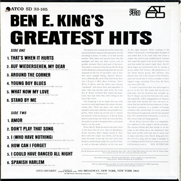 Ben E. King - Ben E. King's Greatest Hits (Vinyl, LP, Compilation, Reissue, Stereo) Very Good (VG) / Very Good (VG)