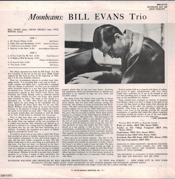 The Bill Evans Trio - Moon Beams (Vinyl, LP, Album, Reissue)