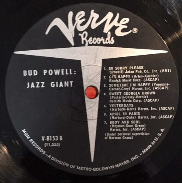 Bud Powell - Jazz Giant (Vinyl, LP, Album, Reissue, Mono) Very Good Plus (VG+) / Good Plus (G+)