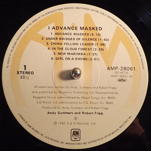 Andy Summers - I Advance Masked (Vinyl, LP, Album) Very Good Plus (VG+) / Very Good Plus (VG+)