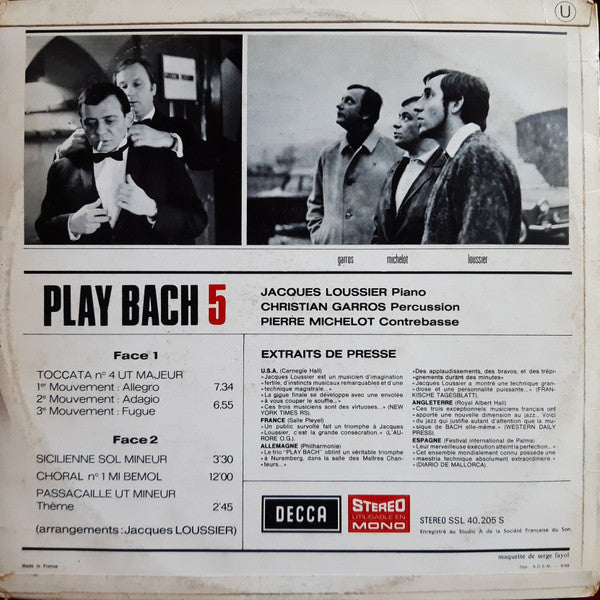Jacques Loussier Trio - Play Bach 5 (Vinyl, LP, Stereo) Very Good (VG) / Good Plus (G+)