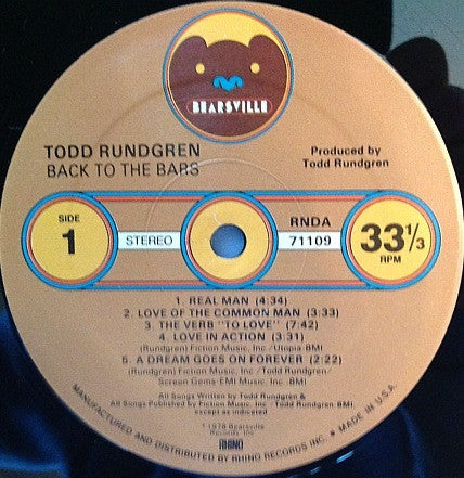 Todd Rundgren - Back To The Bars (2xVinyl, LP, Album, Reissue, Remastered) Near Mint (NM or M-) / Very Good Plus (VG+)