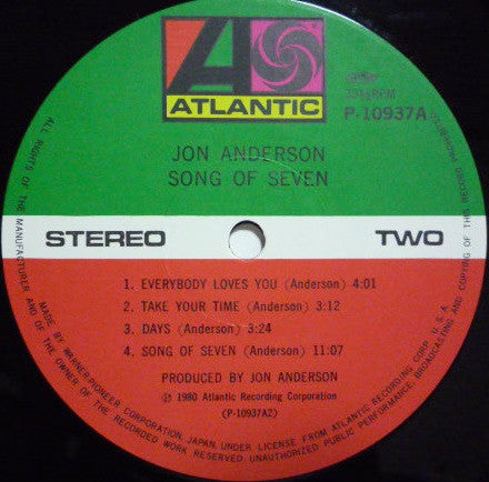 Jon Anderson - Song Of Seven (Vinyl, LP, Album, Stereo) Very Good Plus (VG+) / Very Good Plus (VG+)
