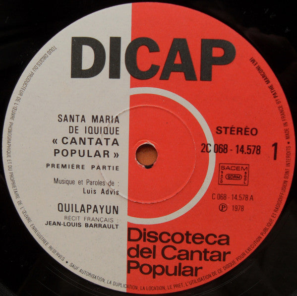 Quilapayún - Santa Maria De Iquique (Vinyl, LP, Album) Very Good Plus (VG+) / Very Good Plus (VG+)