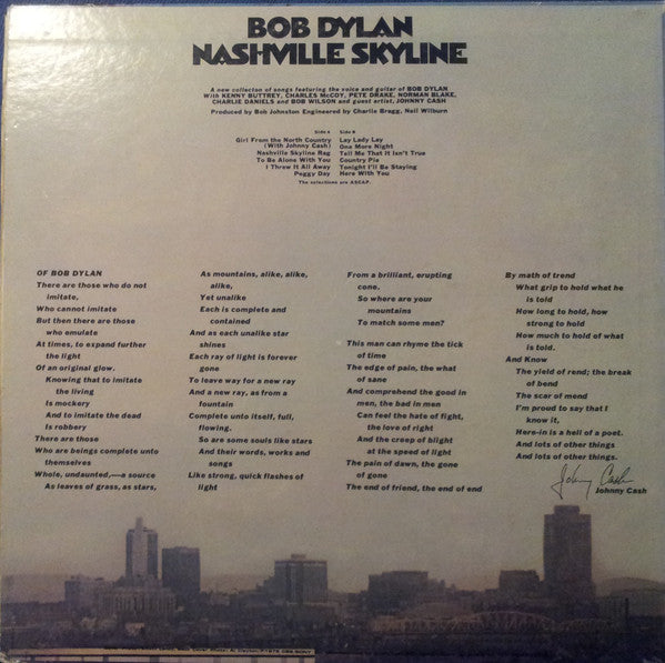 Bob Dylan - Nashville Skyline (Vinyl, LP, Album, Reissue) Very Good (VG) / Very Good Plus (VG+)