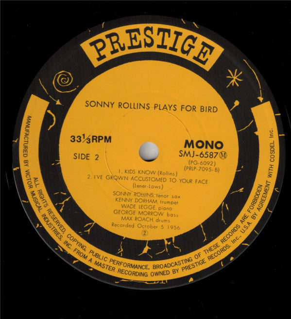 Sonny Rollins Quintet - Rollins Plays For Bird (Vinyl, LP, Album, Reissue, Mono) Very Good Plus (VG+) / Very Good Plus (VG+)