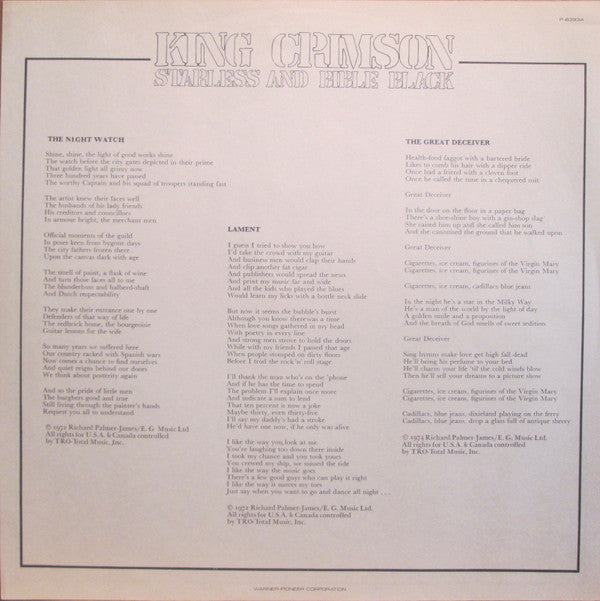 King Crimson - Starless And Bible Black (Vinyl, LP, Album, Reissue) Very Good Plus (VG+) / Very Good Plus (VG+)