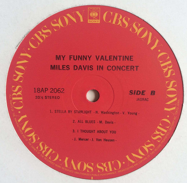 Miles Davis - My Funny Valentine - Miles Davis In Concert (Vinyl, LP, Album, Reissue) Very Good Plus (VG+) / Very Good Plus (VG+)
