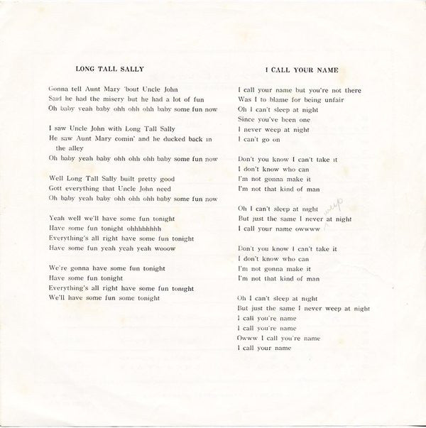 The Beatles - Long Tall Sally / I Call Your Name (Vinyl, 7", 45 RPM, Single, Mono) Good Plus (G+) / Good (G)