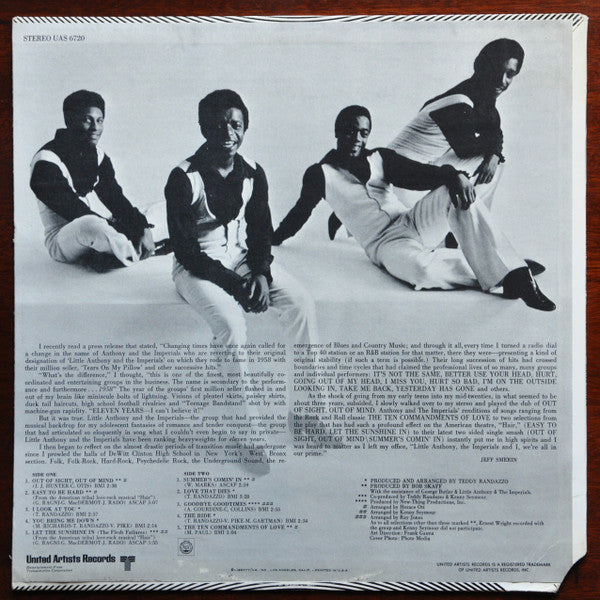 Little Anthony & The Imperials - Out Of Sight, Out Of Mind (Vinyl, LP, Album, Stereo) Very Good (VG) / Good (G)