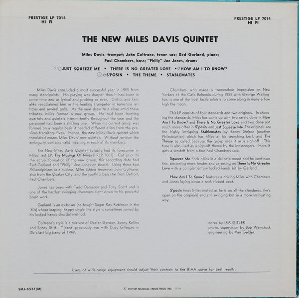 The Miles Davis Quintet - Miles (Vinyl, LP, Album, Mono, Reissue) Very Good Plus (VG+) / Very Good Plus (VG+)