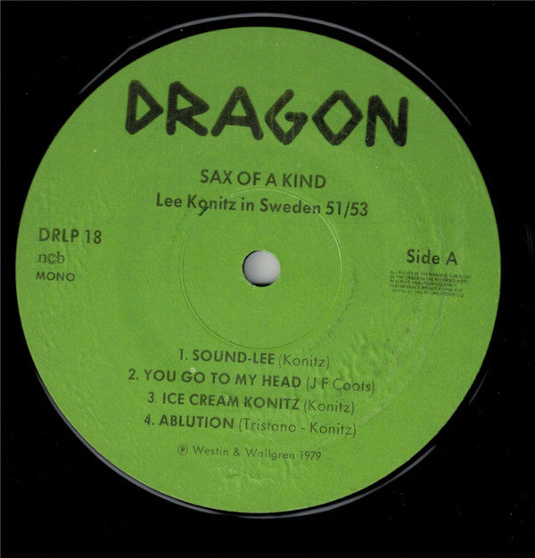 Lee Konitz - Sax Of A Kind (Lee Konitz In Sweden 1951/53) (Vinyl, LP, Mono) Very Good Plus (VG+) / Very Good Plus (VG+)