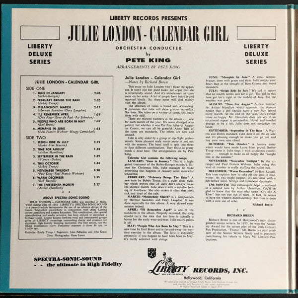 Julie London - Calendar Girl (Vinyl, LP, Mono) Near Mint (NM or M-) / Very Good (VG)