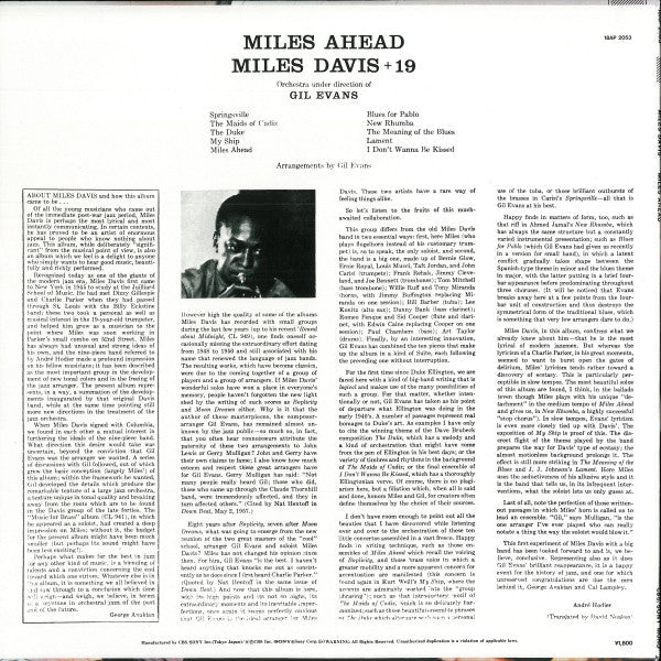 Miles Davis + 19 - Miles Ahead (Vinyl, LP, Album, Mono, Reissue)