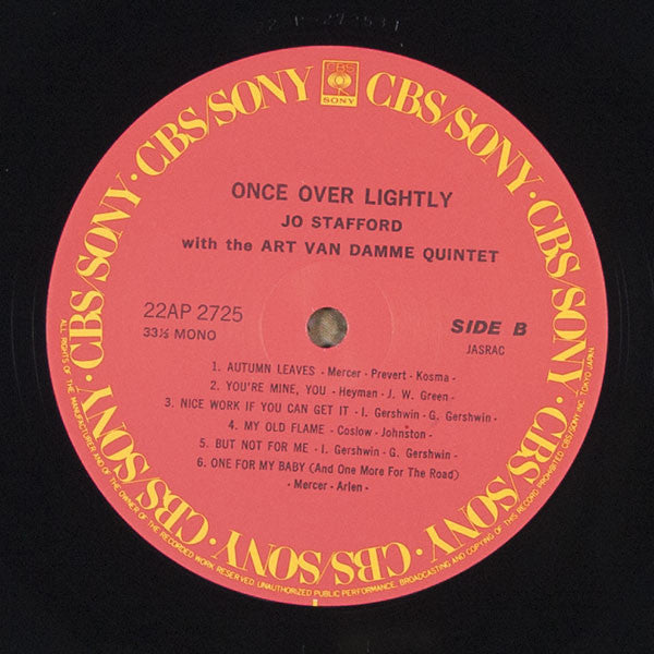 Jo Stafford - Once Over Lightly = ワンス・オーヴァー・ライトリー (Vinyl, LP, Album, Mono, Reissue) Very Good (VG) / Very Good Plus (VG+)