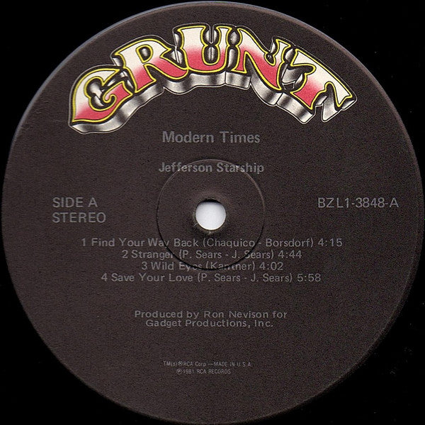 Jefferson Starship - Modern Times (Vinyl, LP, Album, Stereo) Very Good Plus (VG+) / Very Good (VG)