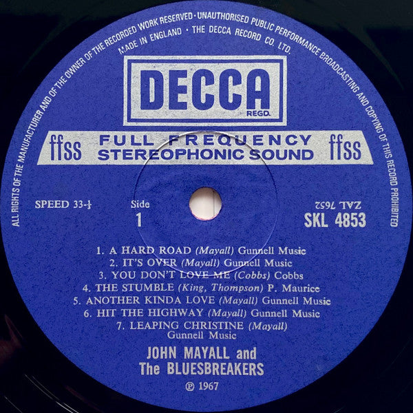 John Mayall & The Bluesbreakers - A Hard Road (Vinyl, LP, Album, Repress, Stereo) Very Good Plus (VG+) / Good Plus (G+)