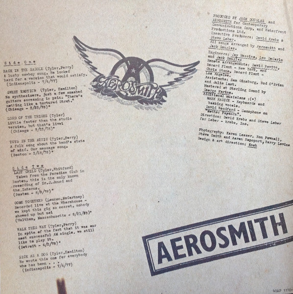 Aerosmith - Live! Bootleg = ライヴ・ブートレッグ (Vinyl, LP, Album, Stereo)