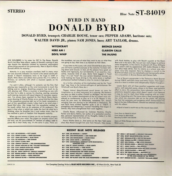 Donald Byrd - Byrd In Hand (Vinyl, LP, Album, Stereo, Reissue) Near Mint (NM or M-) / Very Good (VG)