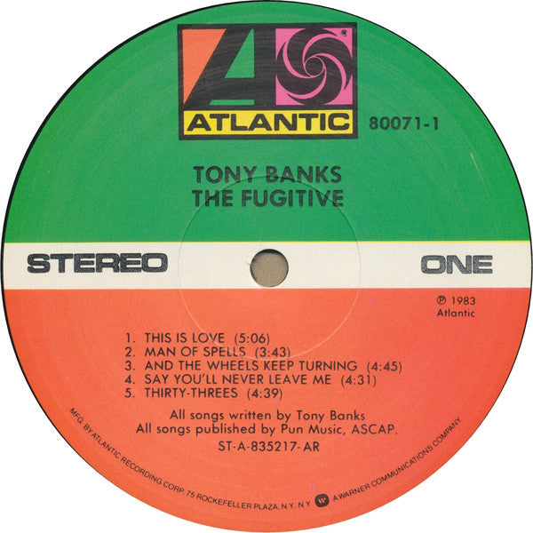 Tony Banks - The Fugitive (Vinyl, LP, Album, Stereo) Very Good Plus (VG+) / Very Good (VG)