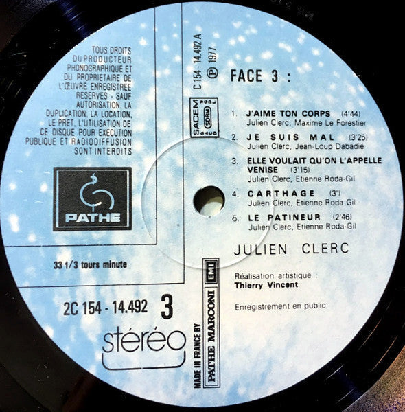 Julien Clerc - Julien Clerc (Enregistrement Public 1977) (3xVinyl, LP, Album) Very Good (VG) / Very Good (VG)
