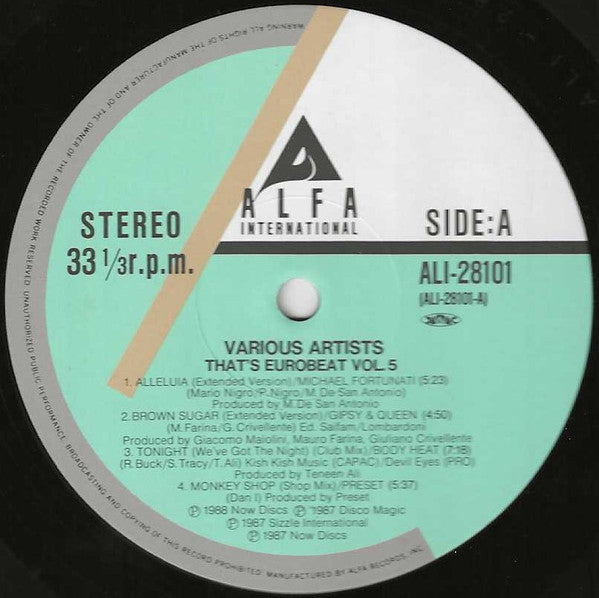 Various - That's Eurobeat Vol. 5 (Vinyl, LP, Compilation) Very Good (VG) / Very Good Plus (VG+)