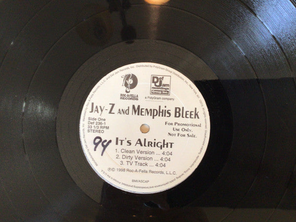 Jay-Z - It's Alright / The Doe (Vinyl, 12", 33 ⅓ RPM, Promo, Stereo) Very Good (VG) / Very Good (VG)